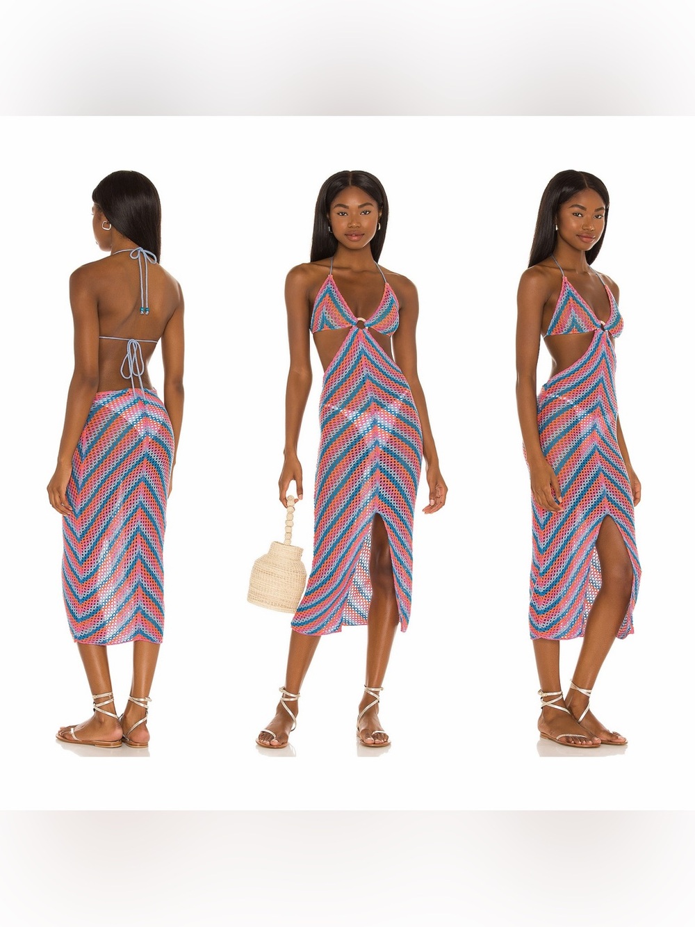 Lovers + Friends Oriana Crochet Swim Midi Dress NWT M Revolve $238